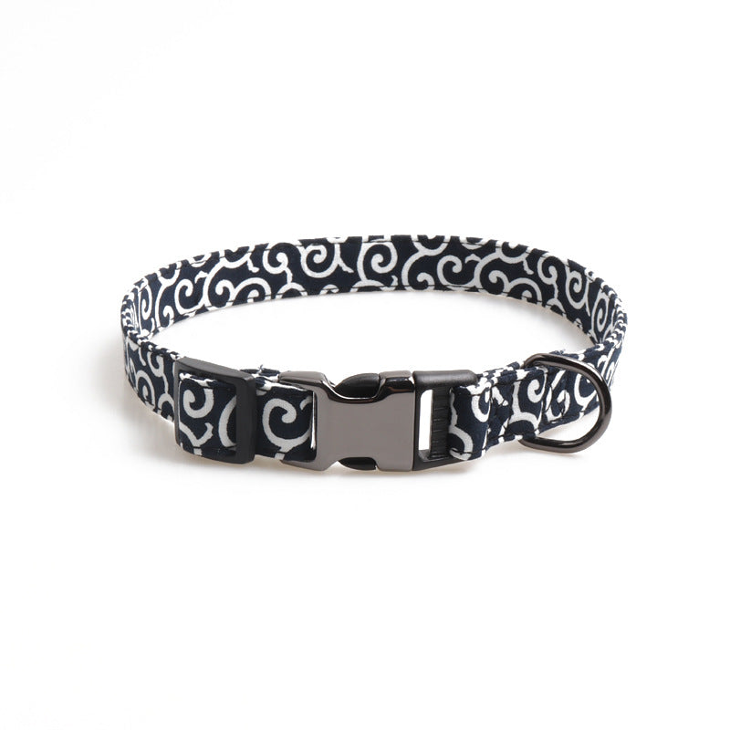KFX-2830781 Cute Denim Blue Flower Pet Collar with Metal Buckle and Adjustable Length for Dogs