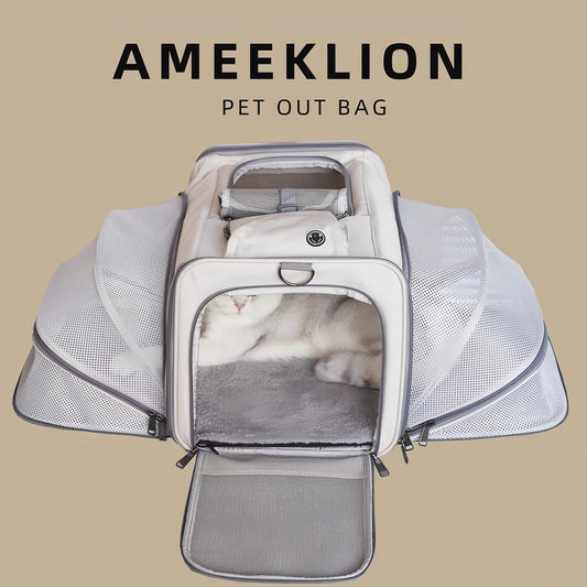 KFX-2831037 Spacious Outdoor Portable Pet Bag with Breathable Oxford Cloth – Available in Beige, Blue, Khaki, Gray, Green, and Purple