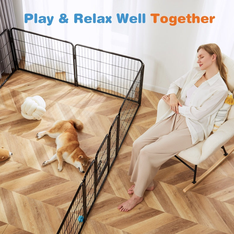 KFX-2832957 Metal Dog Playpen with Door for Small to Large Pets - Indoor/Outdoor Exercise Pen, Portable & Configurable 8-Panel Design