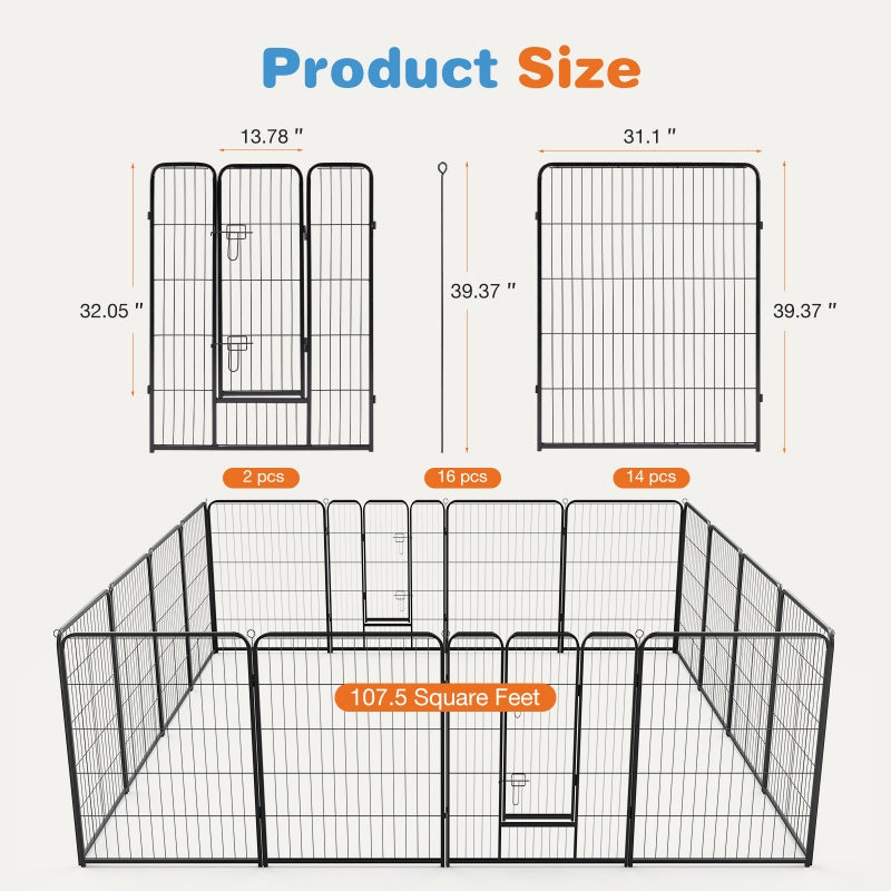 KFX-2832957 Metal Dog Playpen with Door for Small to Large Pets - Indoor/Outdoor Exercise Pen, Portable & Configurable 8-Panel Design