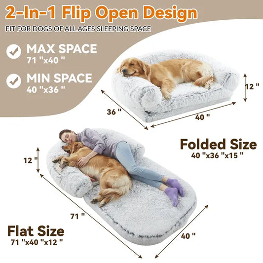 KFX-2833213 Orthopedic Human Dog Bed - 71 x 43 x 12 Inch Plush & Washable Folding Bed for Large Dogs and People
