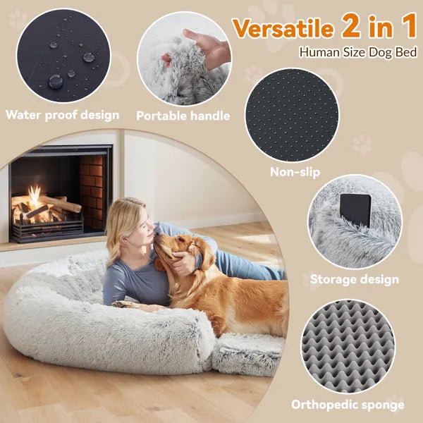 KFX-2833213 Orthopedic Human Dog Bed - 71 x 43 x 12 Inch Plush & Washable Folding Bed for Large Dogs and People