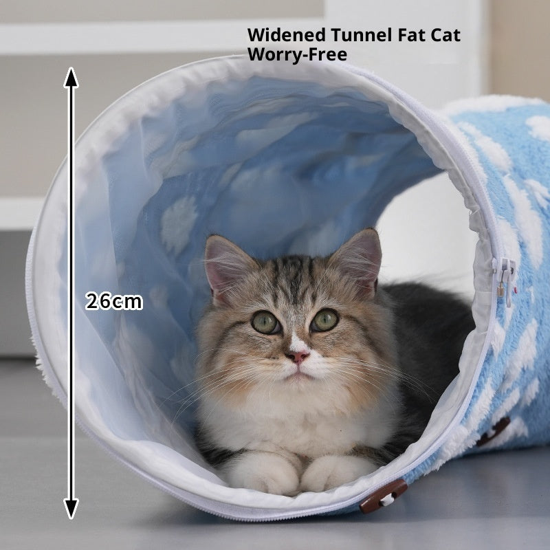 KFX-2834621 Detachable S-Type Round Tunnel Cat Nest - Blue Sky and White Clouds Design