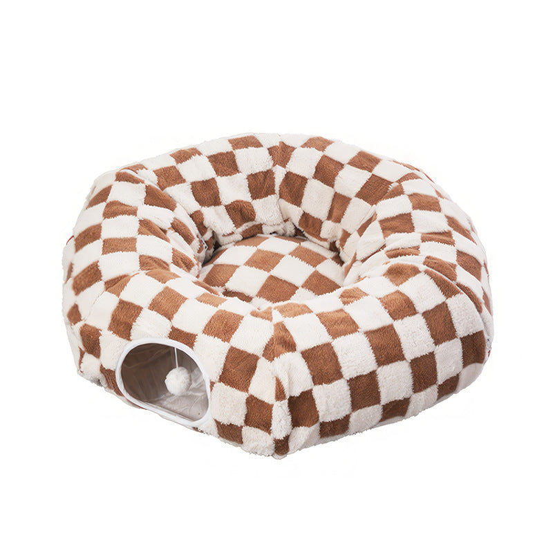 KFX-2834621 Detachable S-Type Round Tunnel Cat Nest - Blue Sky and White Clouds Design