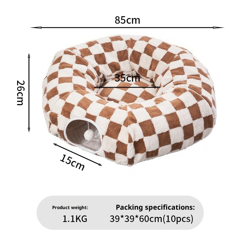KFX-2834621 Detachable S-Type Round Tunnel Cat Nest - Blue Sky and White Clouds Design