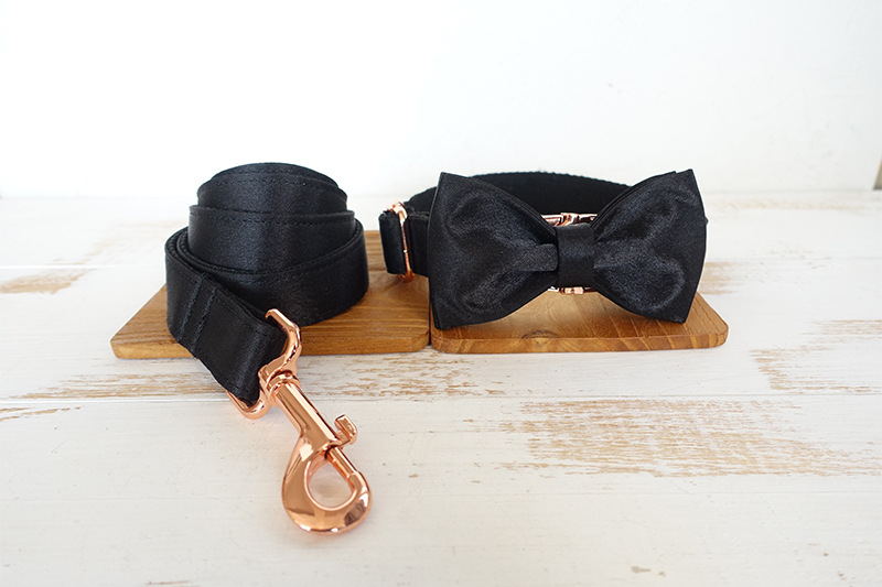 KFX-2836541 Creative Polyester Bowknot Pet Chain Ring and Rope Strap in Black Knight