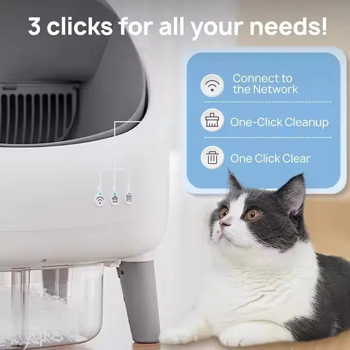 KFX-283795 Automatic Cat Litter Box with Intelligent Self-Cleaning Feature and Odor Control - Large Capacity 68L