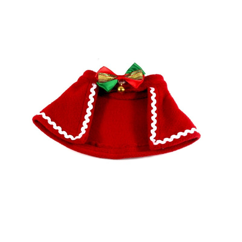 KFX-2838717 Christmas Pet Costume with Double-Sided Velvet Cloak, Hat, Scarf, and Hair Band - Warm and Stylish for Small to Large Pets