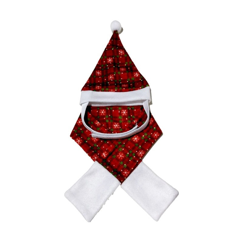 KFX-2838717 Christmas Pet Costume with Double-Sided Velvet Cloak, Hat, Scarf, and Hair Band - Warm and Stylish for Small to Large Pets