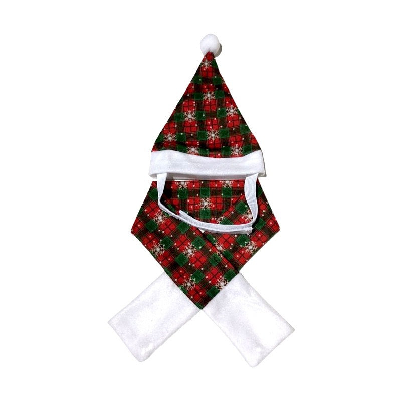 KFX-2838717 Christmas Pet Costume with Double-Sided Velvet Cloak, Hat, Scarf, and Hair Band - Warm and Stylish for Small to Large Pets