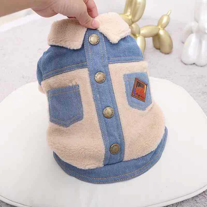 KFX-2842685 Thick and Warm Two-Legged Pet Clothing in Blue and Black