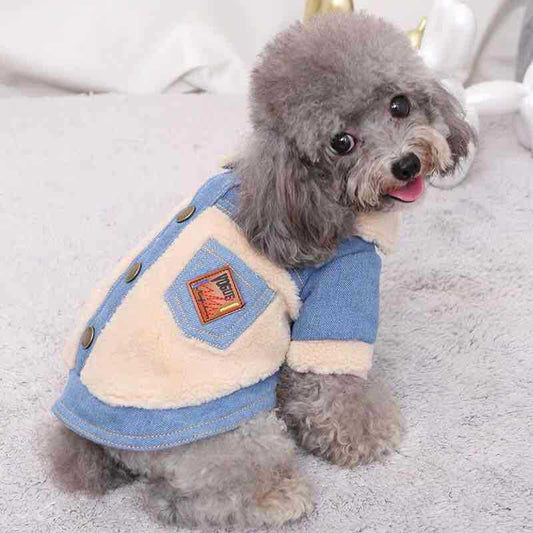 KFX-2842685 Thick and Warm Two-Legged Pet Clothing in Blue and Black