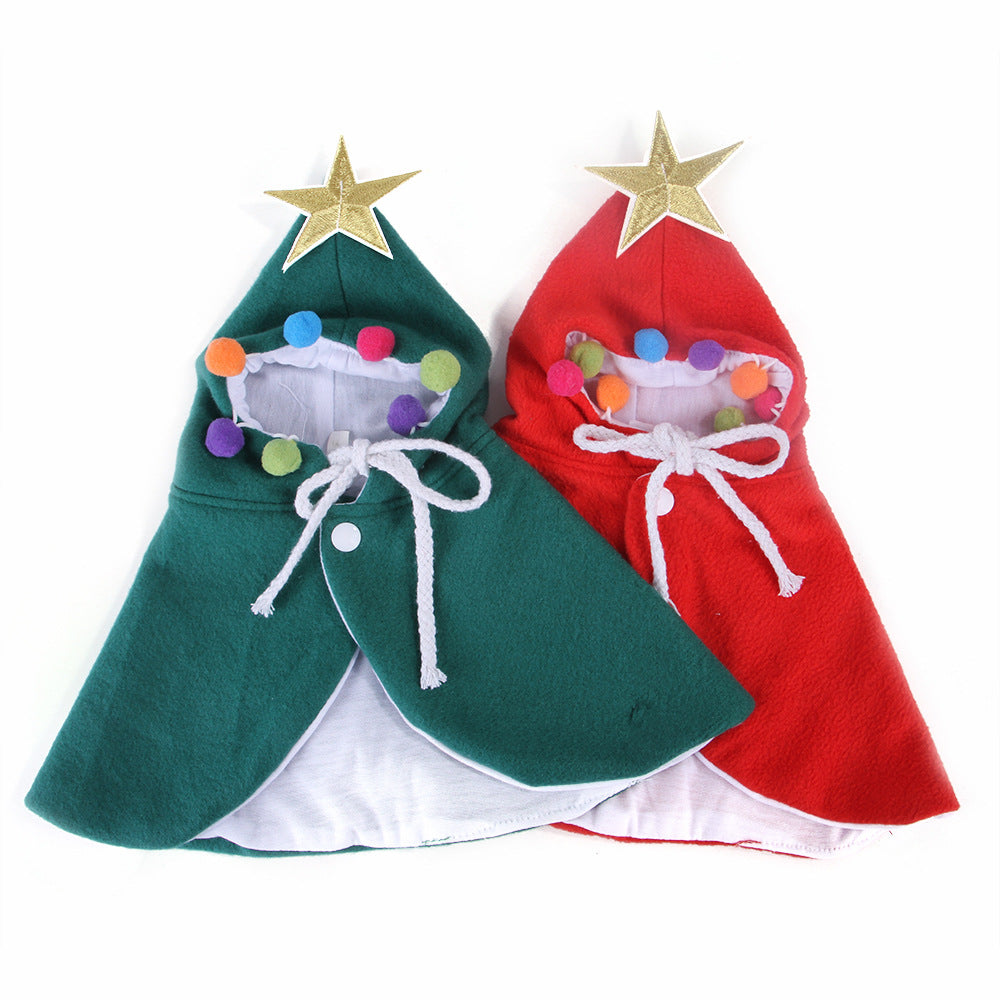 KFX-2844477 Funny Cat Christmas Cloak in Green and Red, Polar Fleece, Sizes S, M, L