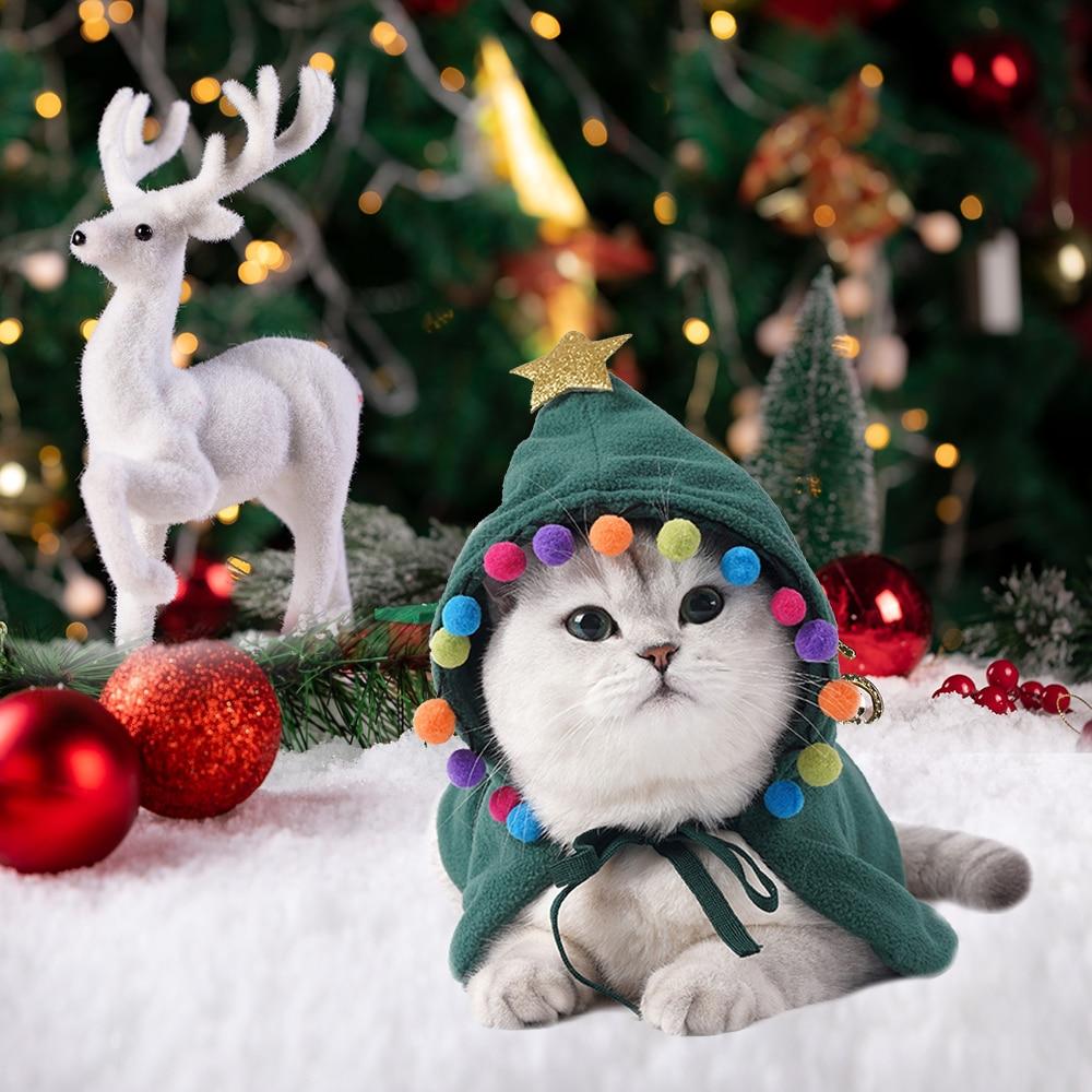 KFX-2844477 Funny Cat Christmas Cloak in Green and Red, Polar Fleece, Sizes S, M, L