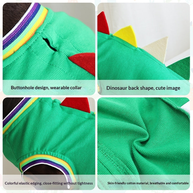 KFX-2844861 Comfortable Dinosaur Vest for Dogs - Cute Four-Legged Outdoor Pet Clothes in Green and Blue