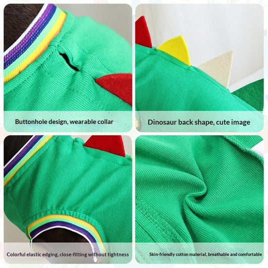 KFX-2844861 Comfortable Dinosaur Vest for Dogs - Cute Four-Legged Outdoor Pet Clothes in Green and Blue