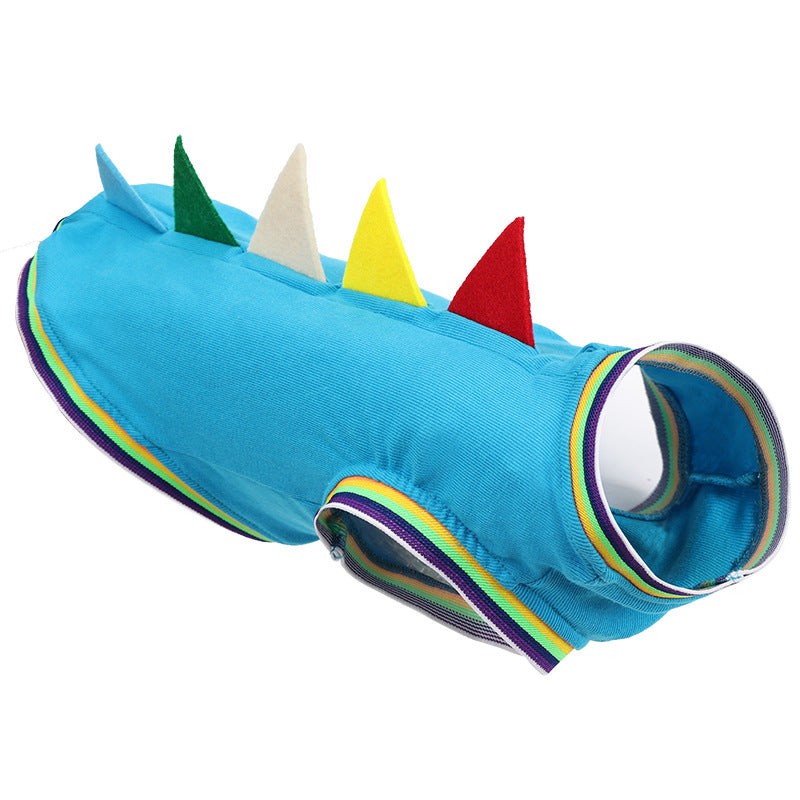 KFX-2844861 Comfortable Dinosaur Vest for Dogs - Cute Four-Legged Outdoor Pet Clothes in Green and Blue