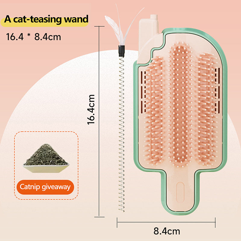 KFX-2847549 Multifunctional Cat Itch Remover and Massager with Feather Toy - Lightweight and Portable Pet Supply