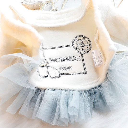 KFX-2848445 Elegant Beige Winter Cat Princess Dress - Cozy Wool Pet Clothing in Various Sizes