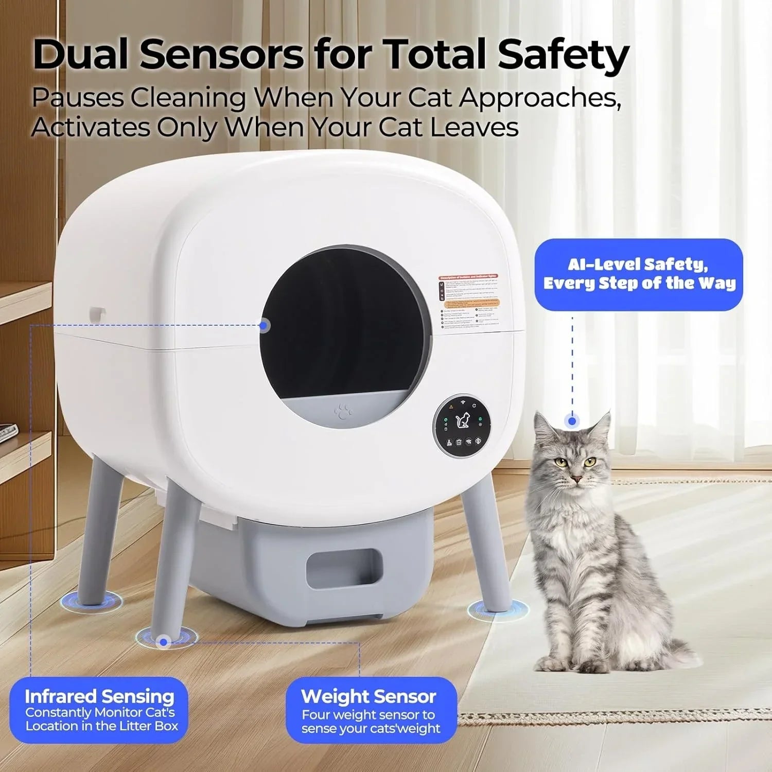KFX-284947 Automatic Self-Cleaning Cat Litter Box with Smart Odor Control and Low Noise Design, Durable Plastic, 76L Capacity