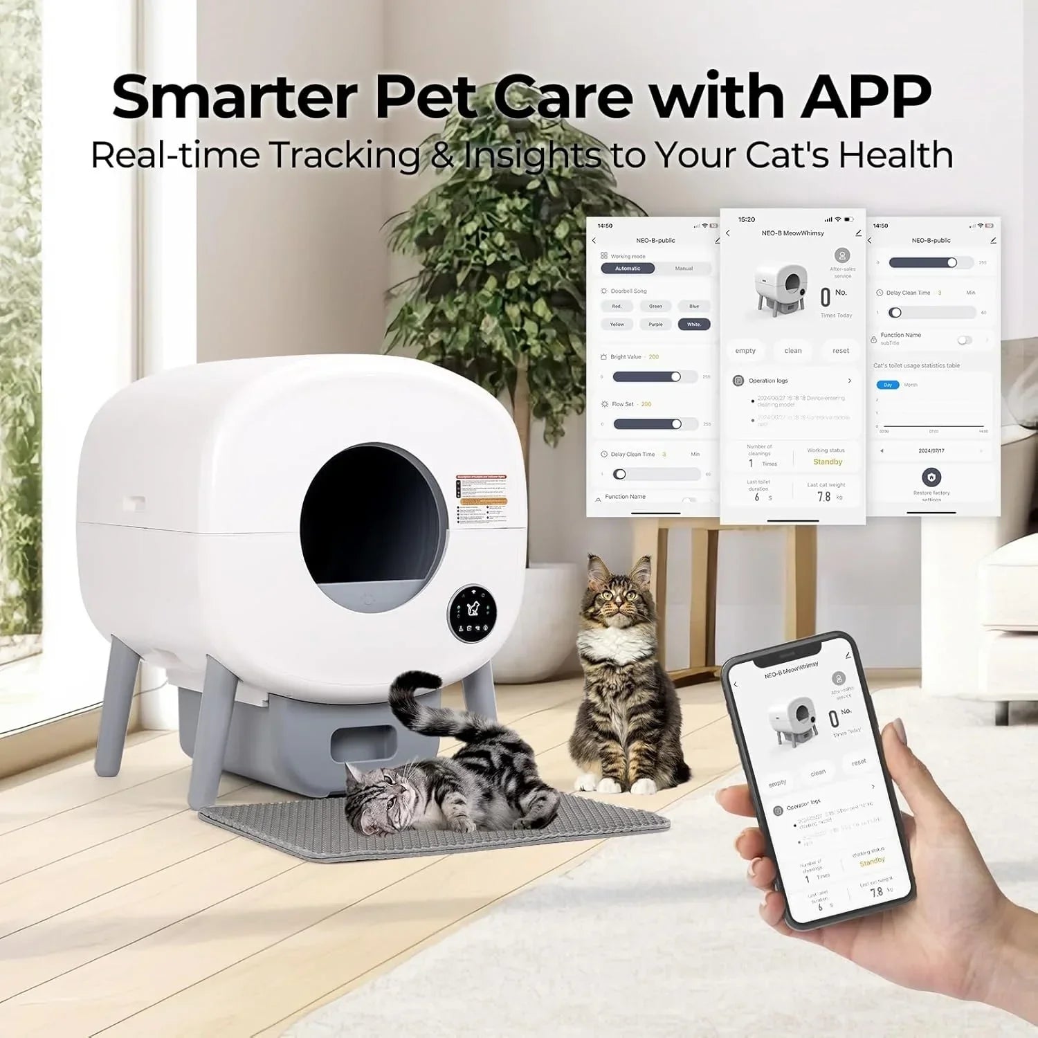 KFX-284947 Automatic Self-Cleaning Cat Litter Box with Smart Odor Control and Low Noise Design, Durable Plastic, 76L Capacity