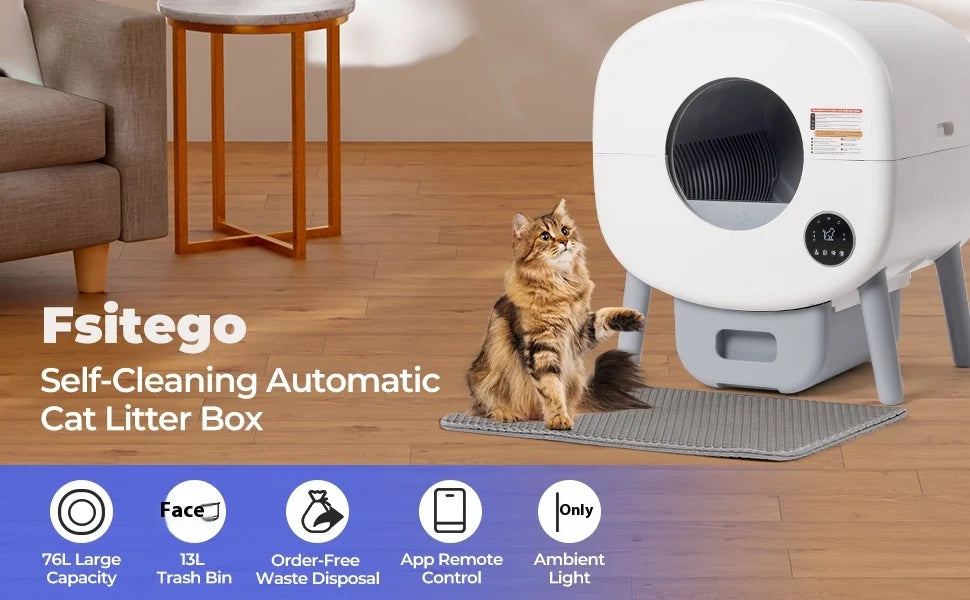 KFX-284947 Automatic Self-Cleaning Cat Litter Box with Smart Odor Control and Low Noise Design, Durable Plastic, 76L Capacity
