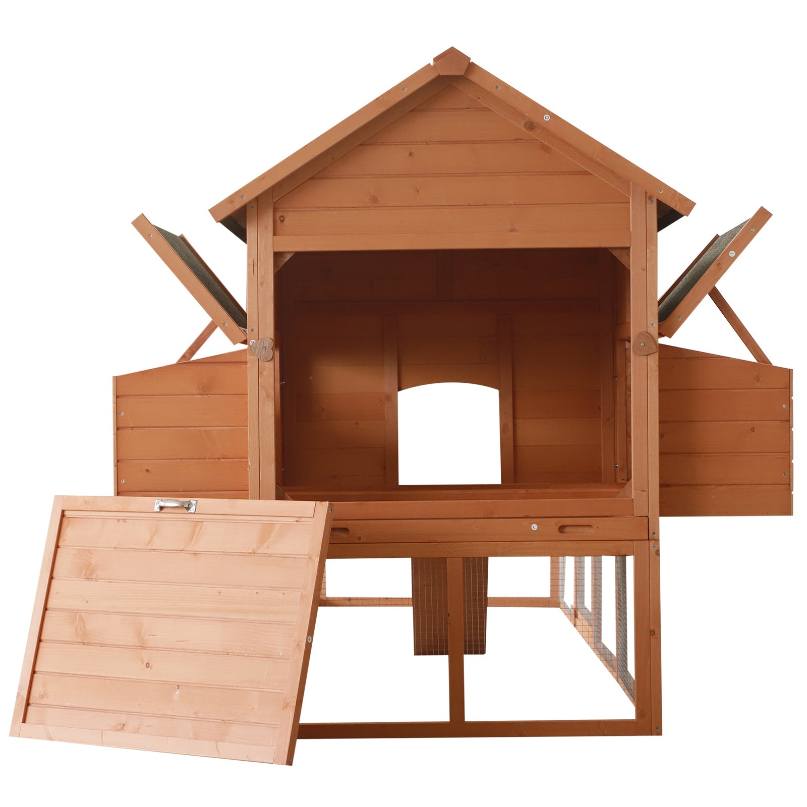 KFX-2849725 Large Wooden Chicken Coop with Nesting Box and Run, 136.5" Deluxe Hen House for Backyard Poultry