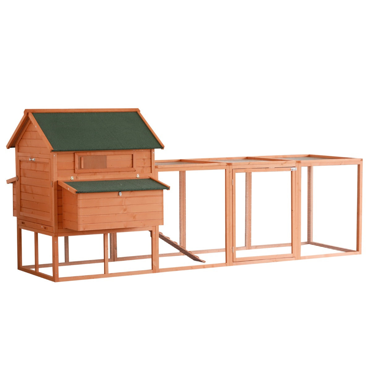 KFX-2849725 Large Wooden Chicken Coop with Nesting Box and Run, 136.5" Deluxe Hen House for Backyard Poultry
