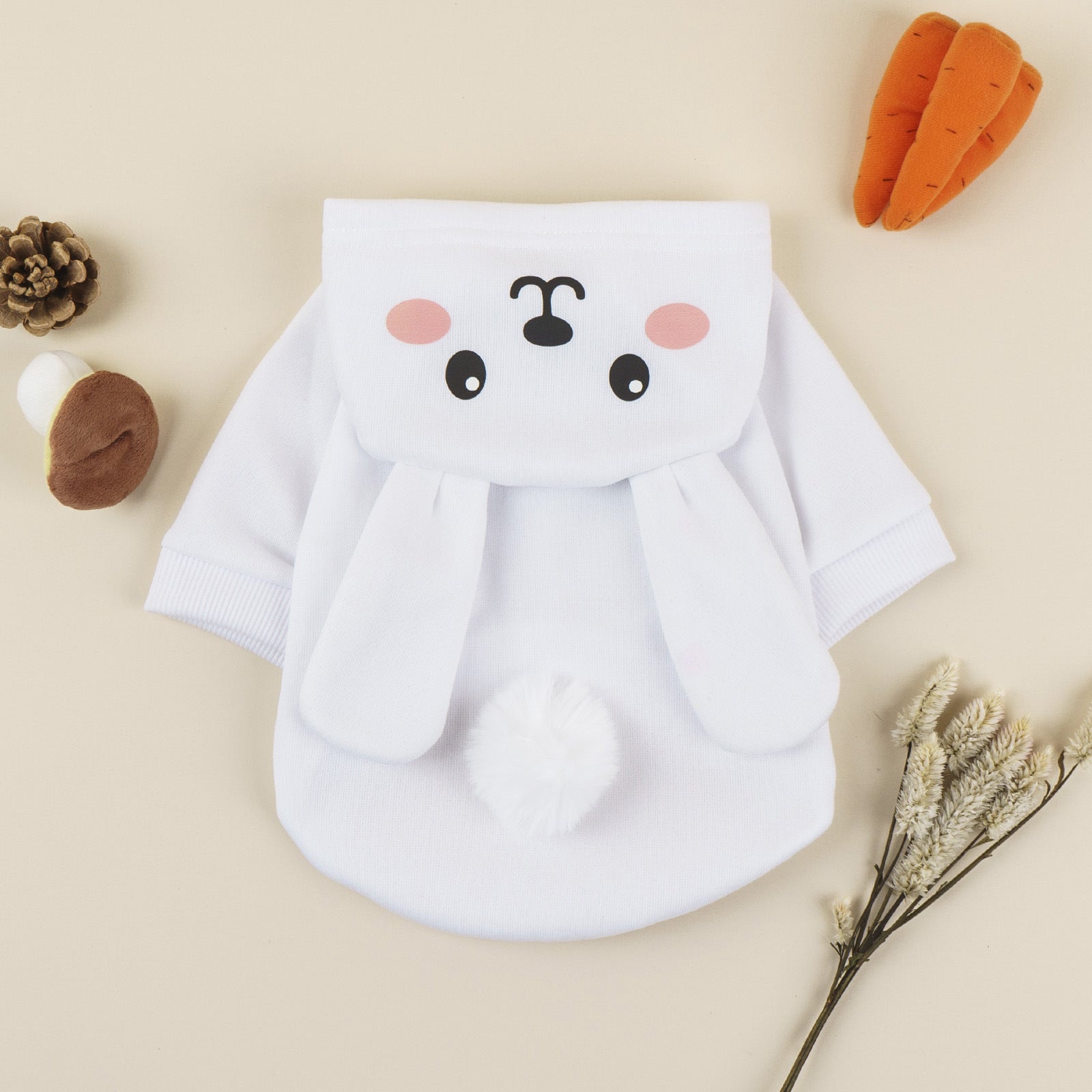 KFX-2851133 Cozy Rabbit-Shaped Pet Sweater in White for Small to Extra Large Pets