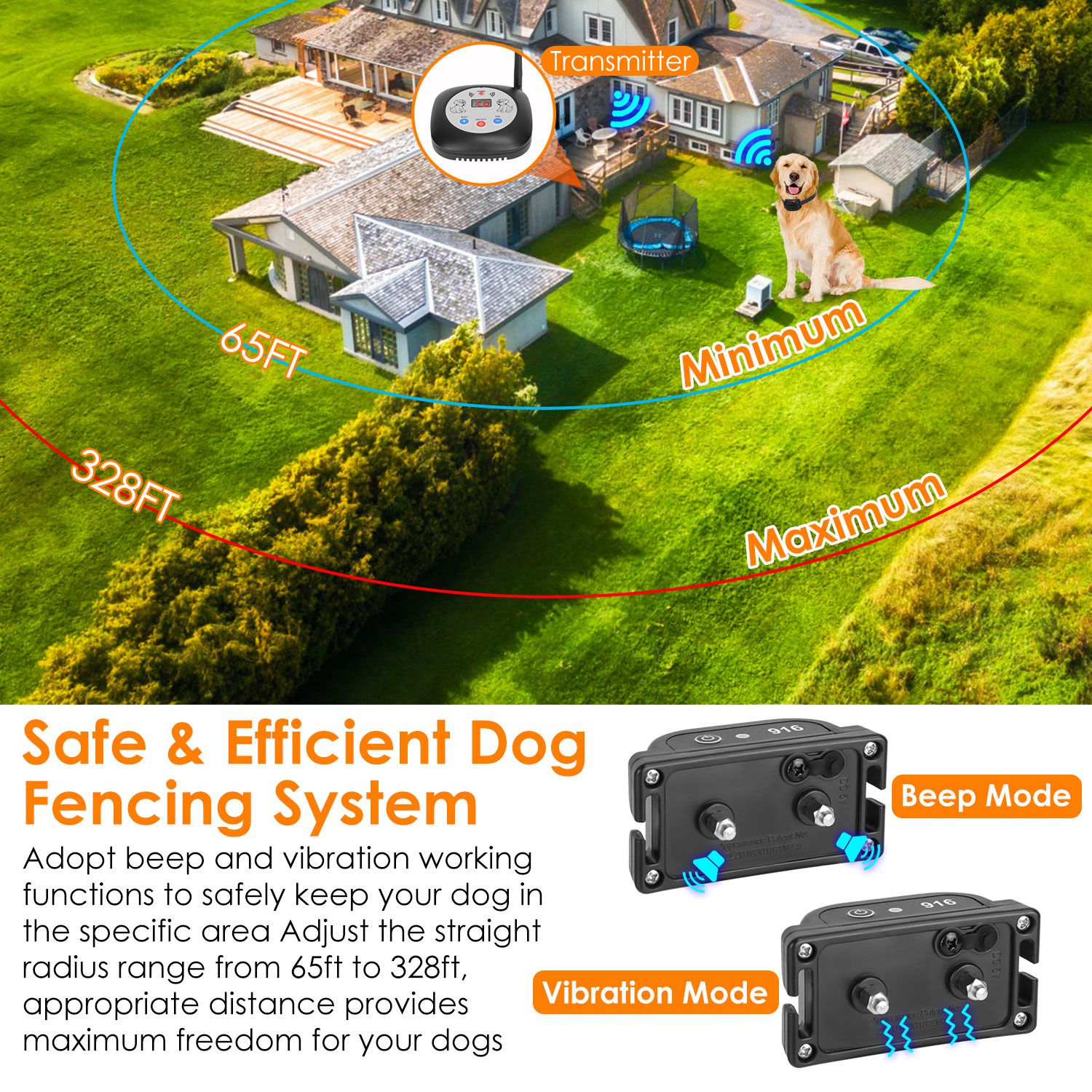 KFX-2851517 Electric Wireless Dog Fence System with GPS Location Monitor and Rechargeable Collar for Small to Large Dogs