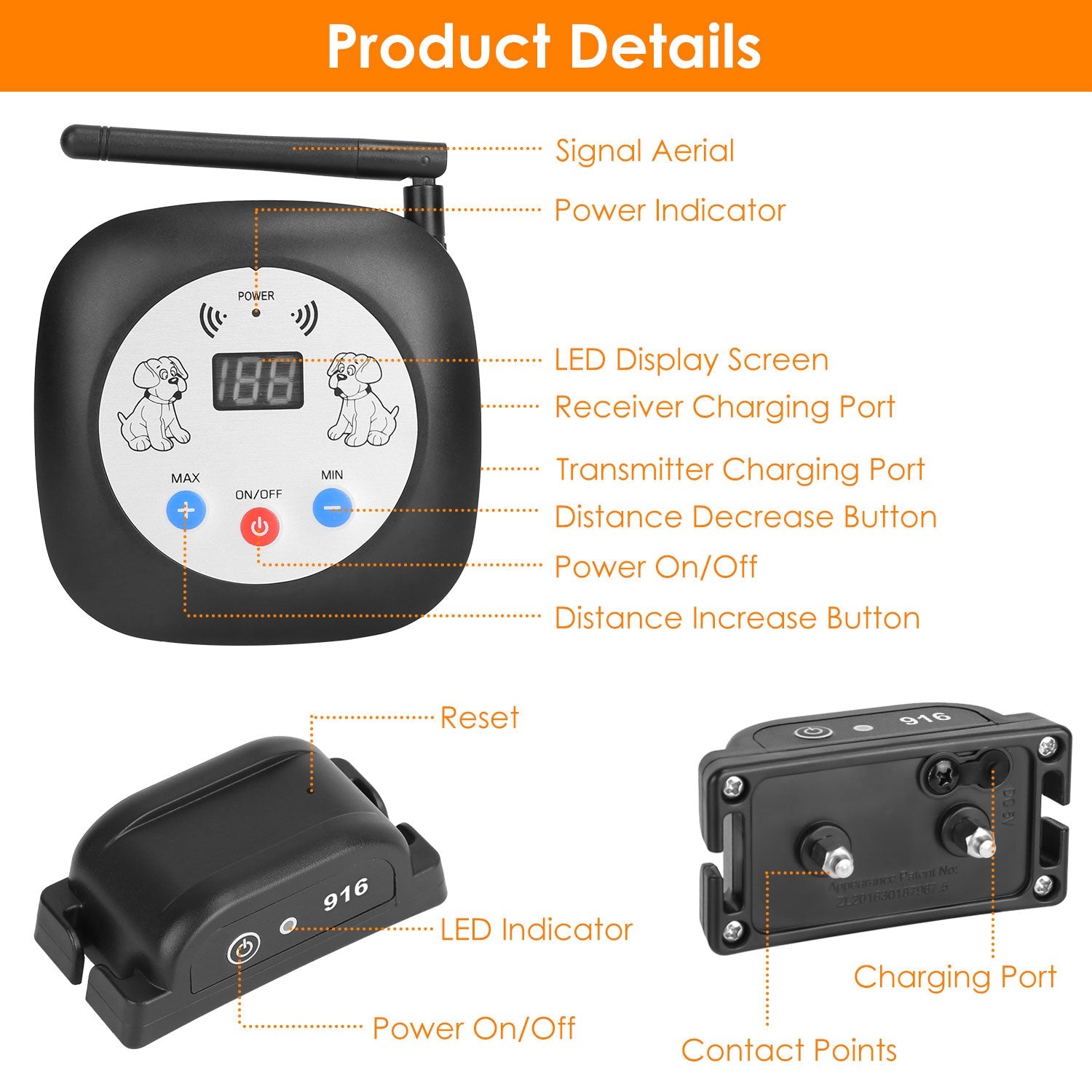 KFX-2851517 Electric Wireless Dog Fence System with GPS Location Monitor and Rechargeable Collar for Small to Large Dogs