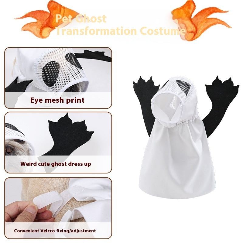 KFX-2853437 Ghost Costume for Dogs and Cats - White Polyester Pet Clothing for Halloween Parties
