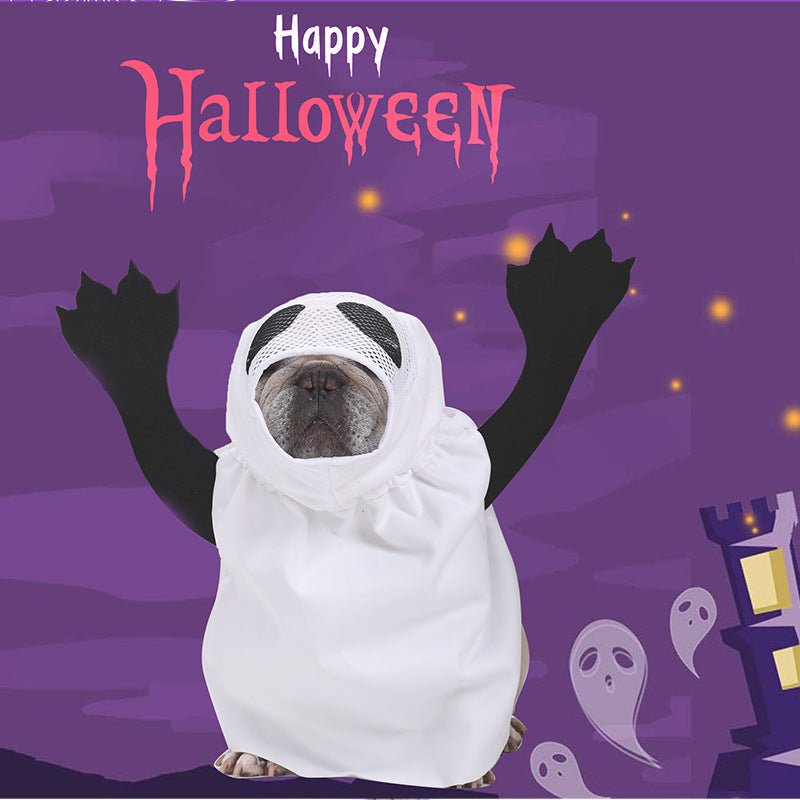 KFX-2853437 Ghost Costume for Dogs and Cats - White Polyester Pet Clothing for Halloween Parties