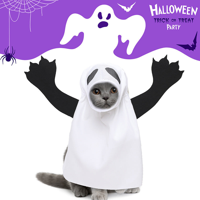 KFX-2853437 Ghost Costume for Dogs and Cats - White Polyester Pet Clothing for Halloween Parties