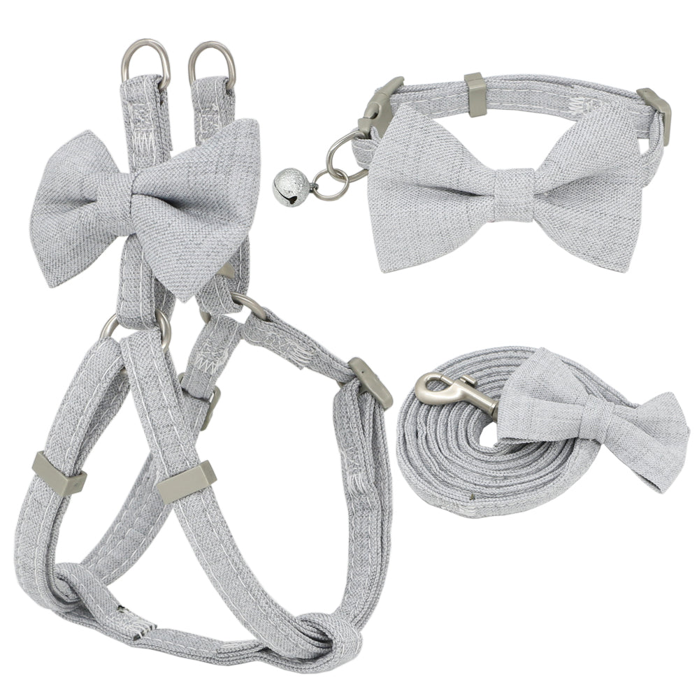 KFX-2853821 Adjustable Soft Bow Dog Harness, Leash, and Collar Set in Various Colors