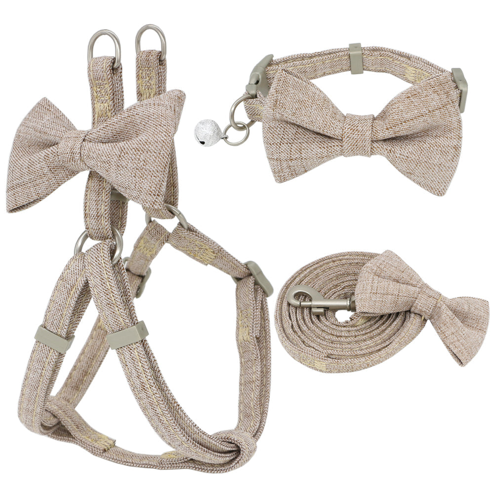 KFX-2853821 Adjustable Soft Bow Dog Harness, Leash, and Collar Set in Various Colors