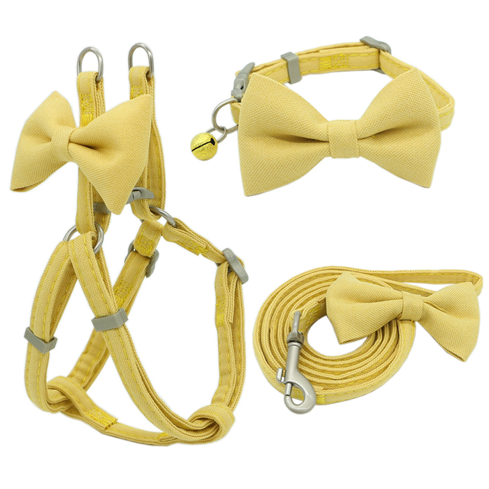 KFX-2853821 Adjustable Soft Bow Dog Harness, Leash, and Collar Set in Various Colors