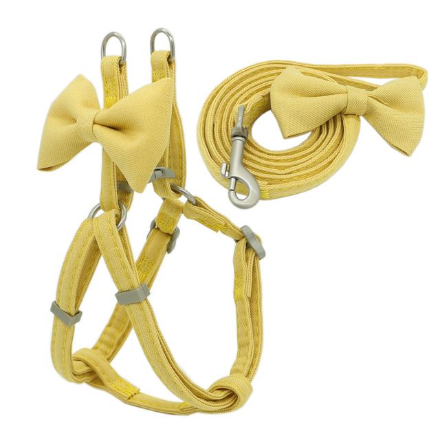 KFX-2853821 Adjustable Soft Bow Dog Harness, Leash, and Collar Set in Various Colors
