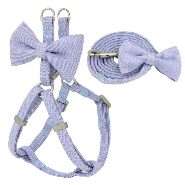 KFX-2853821 Adjustable Soft Bow Dog Harness, Leash, and Collar Set in Various Colors