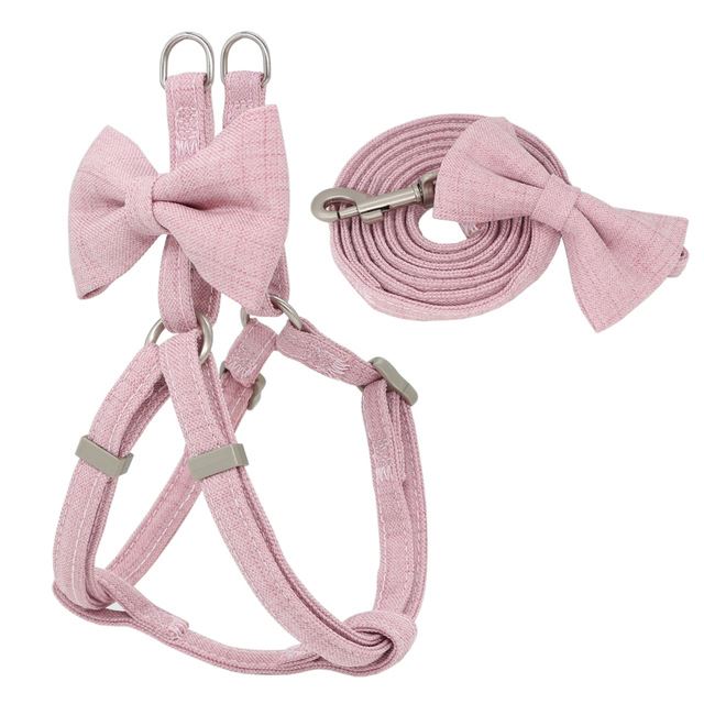 KFX-2853821 Adjustable Soft Bow Dog Harness, Leash, and Collar Set in Various Colors