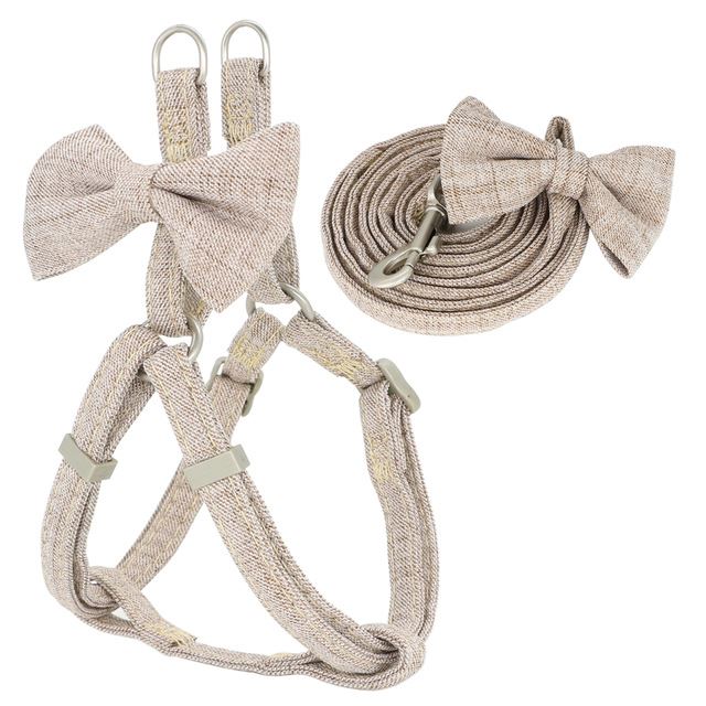KFX-2853821 Adjustable Soft Bow Dog Harness, Leash, and Collar Set in Various Colors
