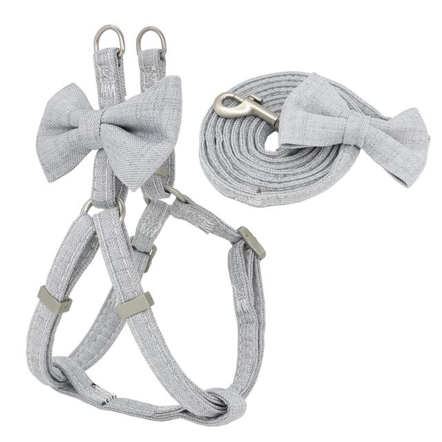 KFX-2853821 Adjustable Soft Bow Dog Harness, Leash, and Collar Set in Various Colors