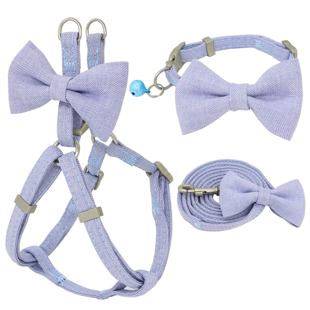 KFX-2853821 Adjustable Soft Bow Dog Harness, Leash, and Collar Set in Various Colors
