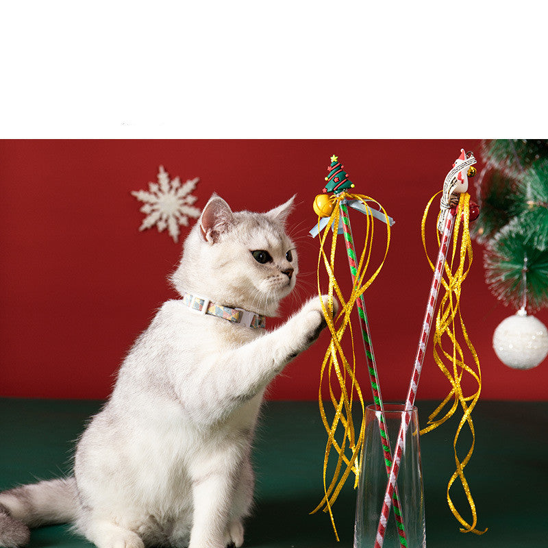 KFX-2856637 Christmas Snowman Bite-Resistant Cat Toy Stick with Bell