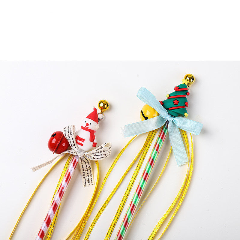 KFX-2856637 Christmas Snowman Bite-Resistant Cat Toy Stick with Bell