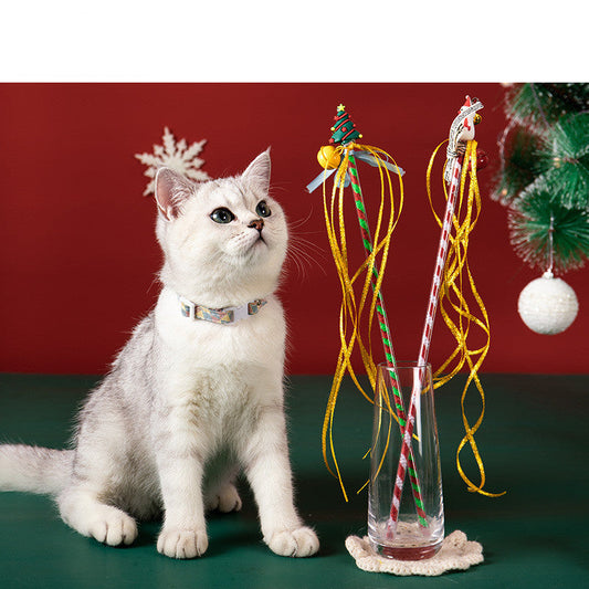 KFX-2856637 Christmas Snowman Bite-Resistant Cat Toy Stick with Bell