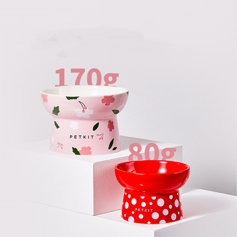 KFX-2857789 Ceramic Cat Bowl in Retro Red and Angel White, Designed to Prevent Tipping for Cats and Small Dogs