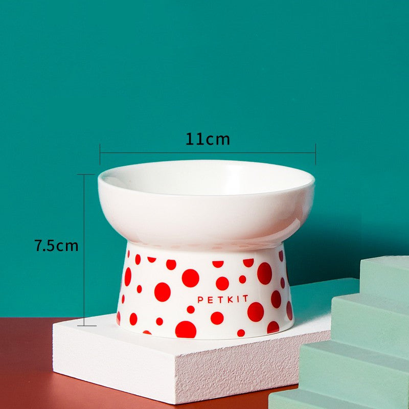 KFX-2857789 Ceramic Cat Bowl in Retro Red and Angel White, Designed to Prevent Tipping for Cats and Small Dogs