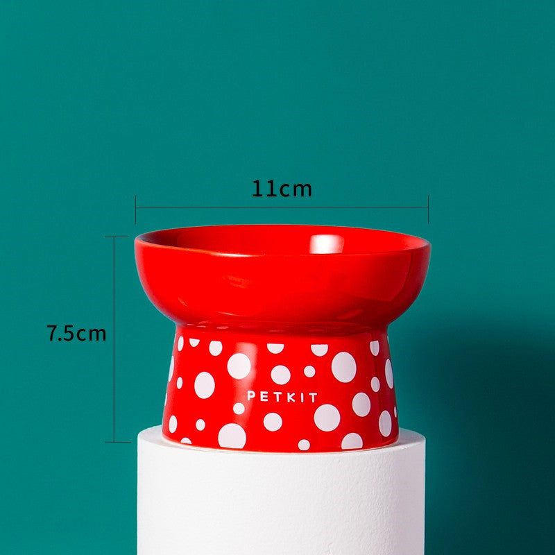 KFX-2857789 Ceramic Cat Bowl in Retro Red and Angel White, Designed to Prevent Tipping for Cats and Small Dogs