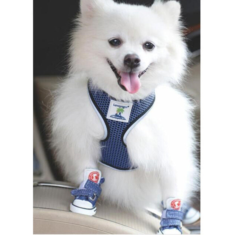 KFX-2858429 Small Dog Canvas Shoes – Anti-Slip, Warm & Wear-Resistant in Blue and Black, Available in Sizes 1-5